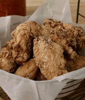 Southern Fried Buttermilk Chicken with a Spicy Red Sauce and Avocado Salad