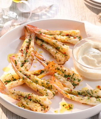 Grilled Lime and Chilli Prawns with Garlic Aioli