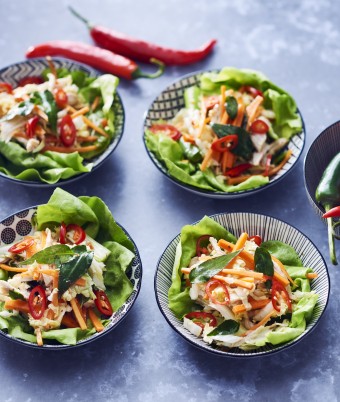 Asian Poached Chicken Slaw in Lettuce Cups