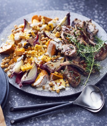Roasted Sweet Potato Salad with Corn and Chickpeas