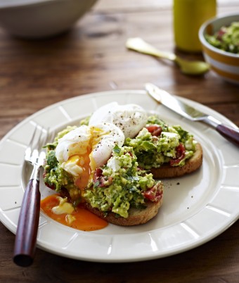 Poached Eggs with Avocado & Feta Smash on Sourdough Toast
