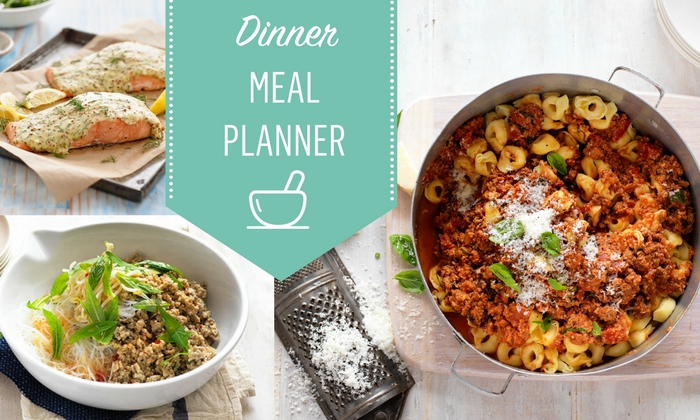 Easy and delicious dinner meal plan with seven dinner recipes and two desserts. 