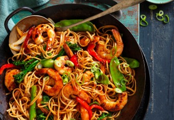 Honey soy prawns with noodles recipe