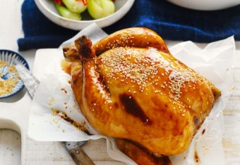 Easy winter roast chicken with orange flavours, pumpkin and vegetables
