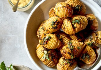 Roasted hasselback potatoes with herb butter
