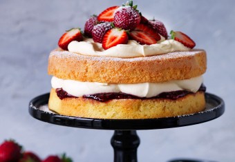 Traditional sponge cake with jam and cream