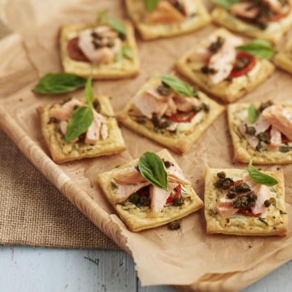 Basil Ricotta Tartlets with Smoked Trout