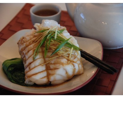 Steamed Blue Eye Cod with Julienne Ginger and Spring Onion Sauce