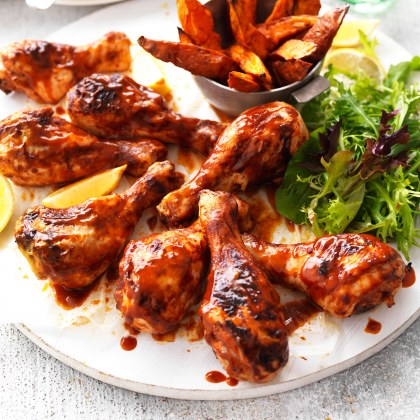 Chicken Drumsticks with Spiced Sweet Potato Wedges