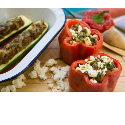 Capsicum and Zucchini Stuffed with Lamb and Herbs