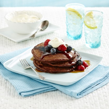 Chocolate Hotcakes with Warm Maple Berries