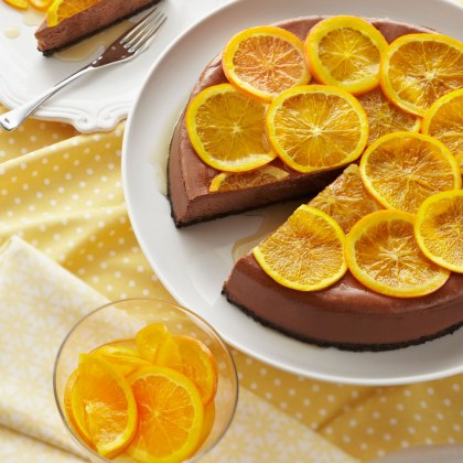 Chocolate Cheesecake with Syrupy Oranges