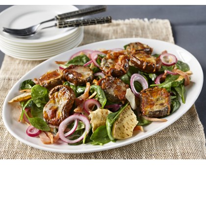 Spinach and Bacon Salad with Stuffed Mushrooms