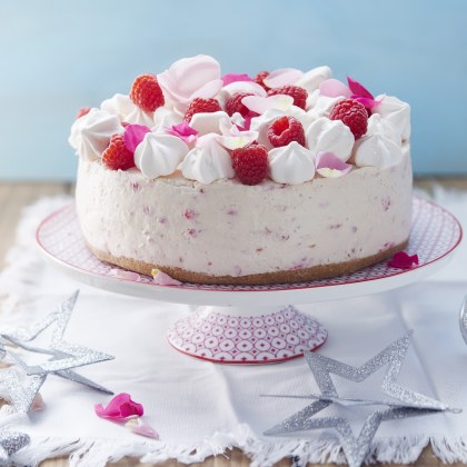 White Chocolate and Raspberry Rosewater Angel Cheesecake