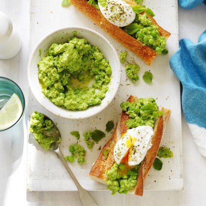 Mashed Peas with poached eggs