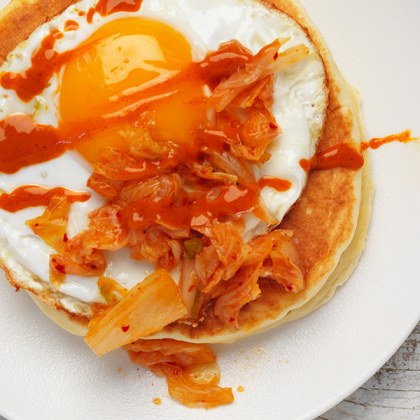 Kimchi and Fried Egg Pancake with Chilli Sauce