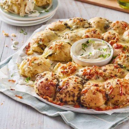 Garlic and Herb Monkey Bread with Hot Cheesy Dip