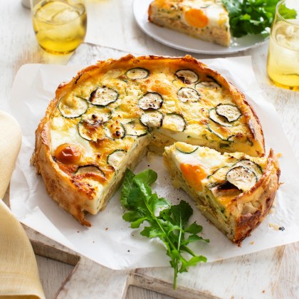 Goat’s Cheese And Zucchini Potato Crust Quiche
