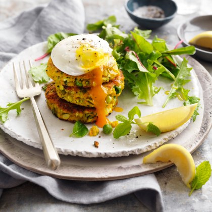 Vegetable Fritters with Poached Egg