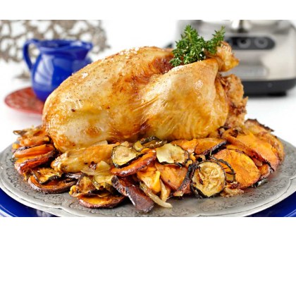 Roast Chicken with Macadamia, Almond and Orange Stuffing