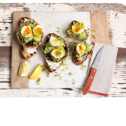 Grilled Mushroom Bruschetta with Avocado and Soft-Boiled Egg