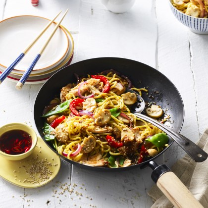 Honey and Soy Chicken Stir Fry with Mushrooms and Hokkien Noodles