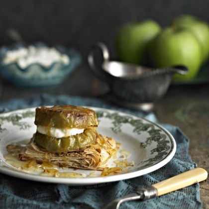 Baked Apples on Filo with Orange Pine nuts and Whipped Ricotta