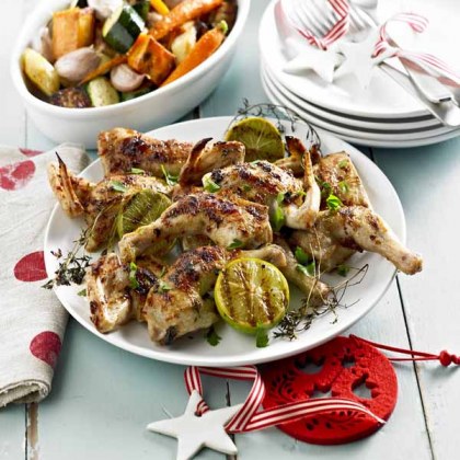 Chilli Garlic Spatchcock With Barbequed Lime And Roasted Vegetable Salad