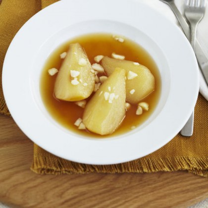 Baked Pears with Macadamias in Orange and Ginger Syrup