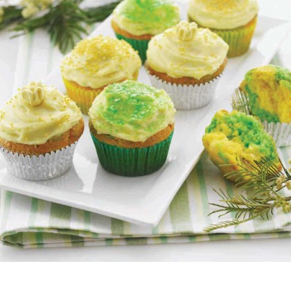 Green and Gold Marble Cupcakes