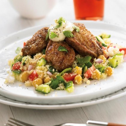 Middle Eastern Quail and Couscous Salad with Garlic Sauce