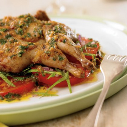 Moroccan Quail with Minted Tomato and Olive Salad
