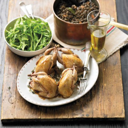 Whole Roasted Quail with Lentils