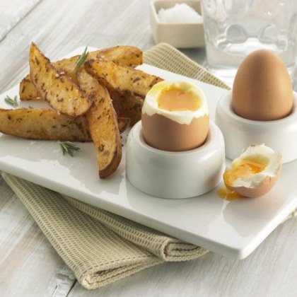 Soft Boiled Eggs and Baked Potato Wedges