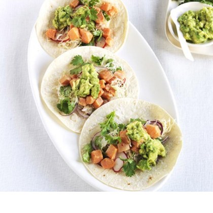 Ocean trout ceviche tacos with rough guacamole