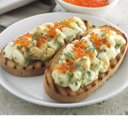Egg Bruschetta with Salmon Roe and Dill