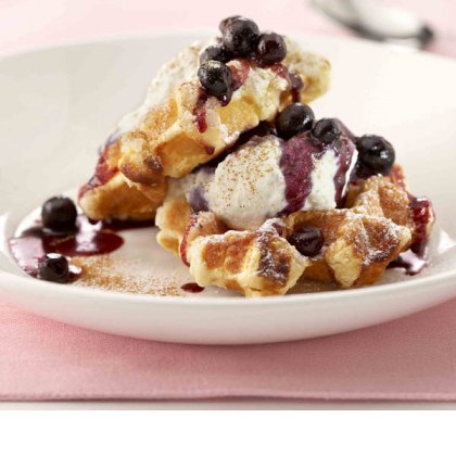 Toasted Belgian Waffles with Warm Spiced Blueberries & Ricotta