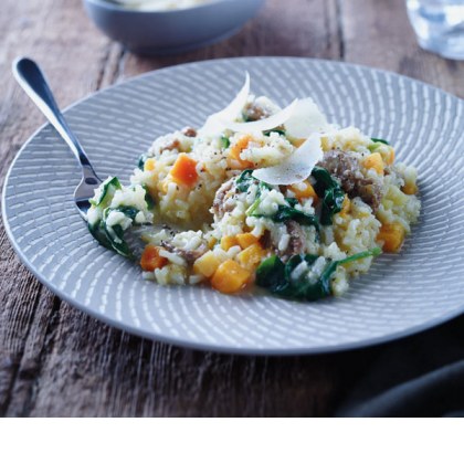 Italian Sausage, Pumpkin and Spinach Risotto