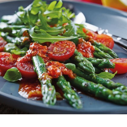 Asparagus And Tomato Salad With Capsicum Dressing