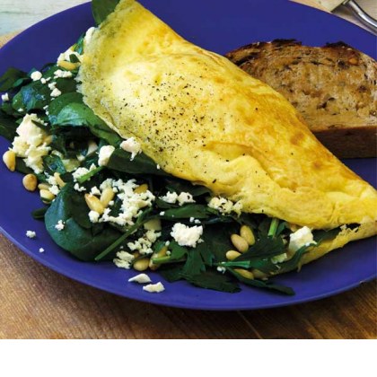 Spinach and Feta Omelette with Pine Nuts and Parsley