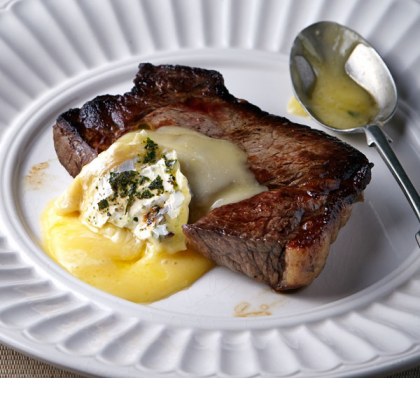 Seared Steak with Oozy Garlic and Herb Baked Brie