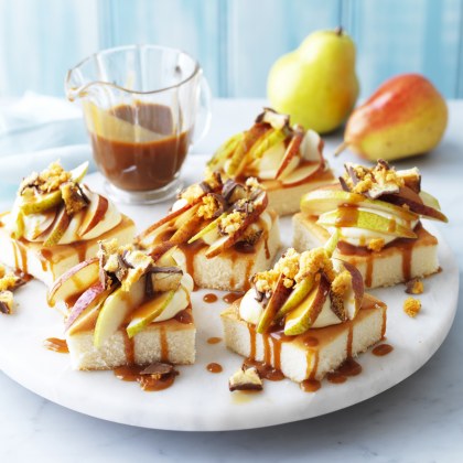 Mini Sponge Cakes with Pears and Salted Caramel Sauce