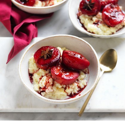 Roasted Plums with Creamy Rice Pudding