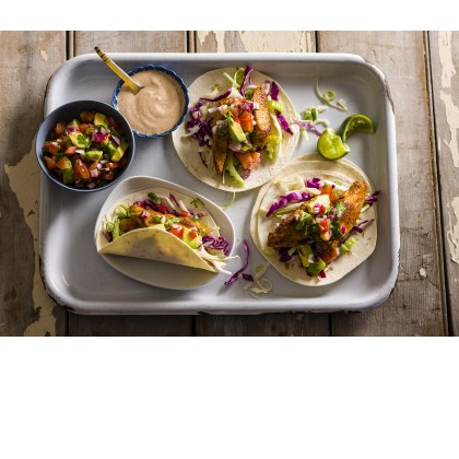 Soft Turkey Tacos with Salsa and Spicy Dressing