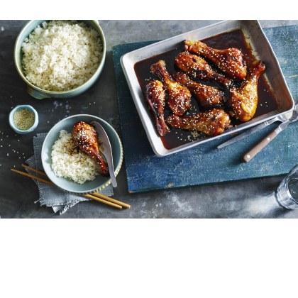 Honey Soy Chicken Drumsticks with Coconut Rice
