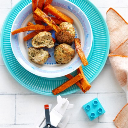 Chicken Meatballs with Sweet Potato Chips