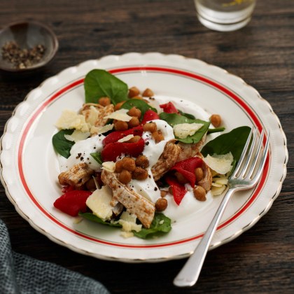 Spiced Chickpea, Chicken and Spinach Salad