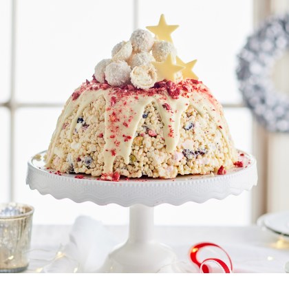 White Christmas Crackle Surprise Cake