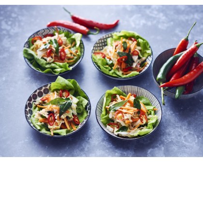 Asian Poached Chicken Slaw in Lettuce Cups