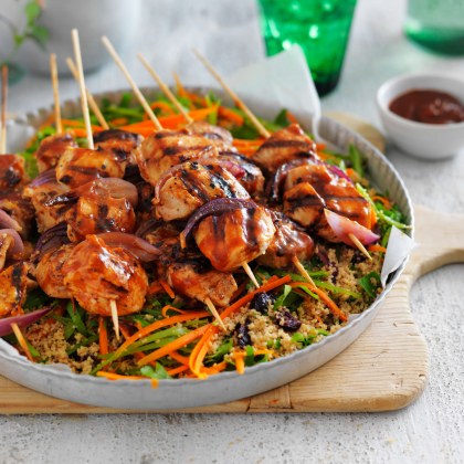 Char-grilled BBQ Chicken Skewers with Couscous Salad